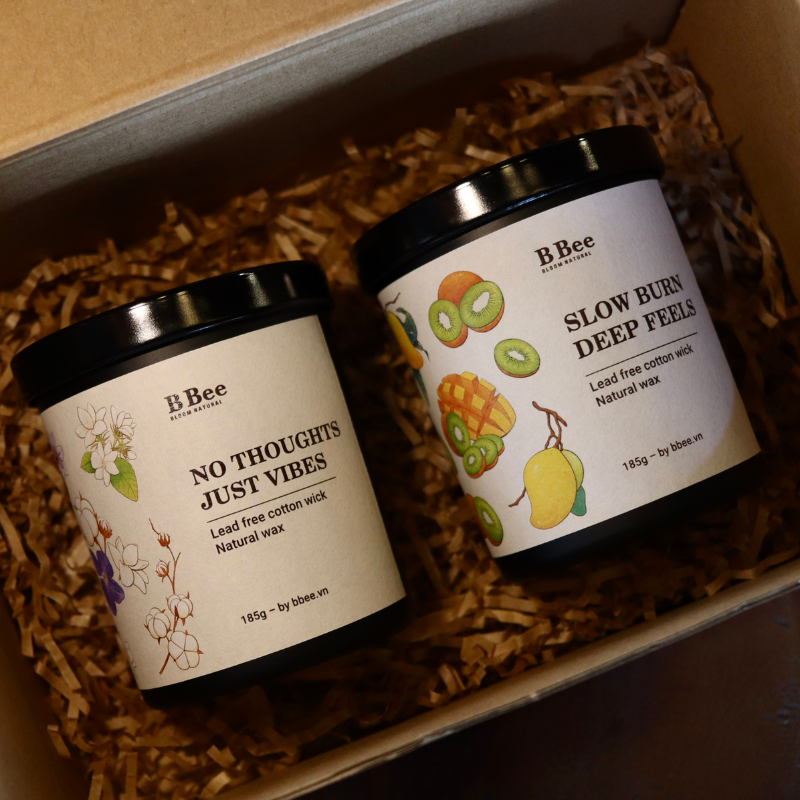 [TẶNG STICKER] Nến Thơm Quà Tặng Cao Cấp No Thoughts, Just Vibes Hương Hoa Dịu Nhẹ B Bee Candle